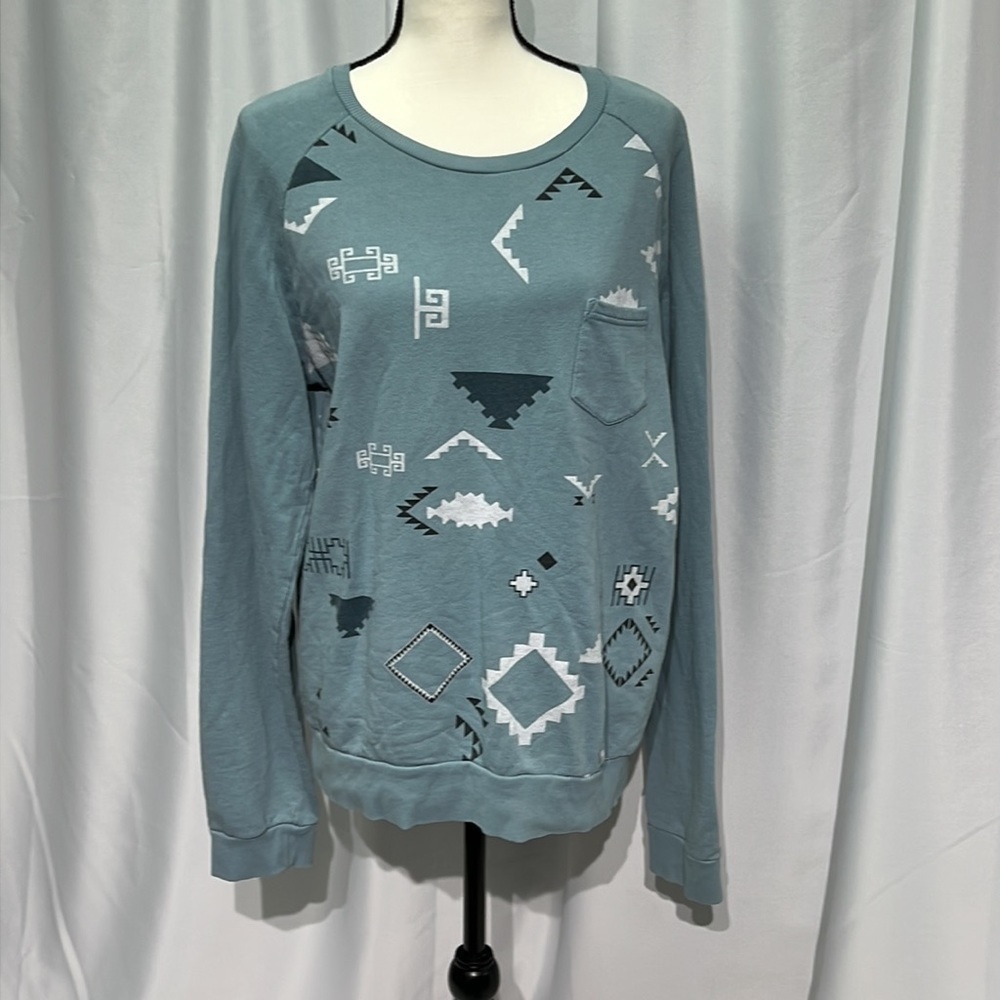 ASOS Grey Blue Aztec Print Front Pocket Sweatshirt - size Large